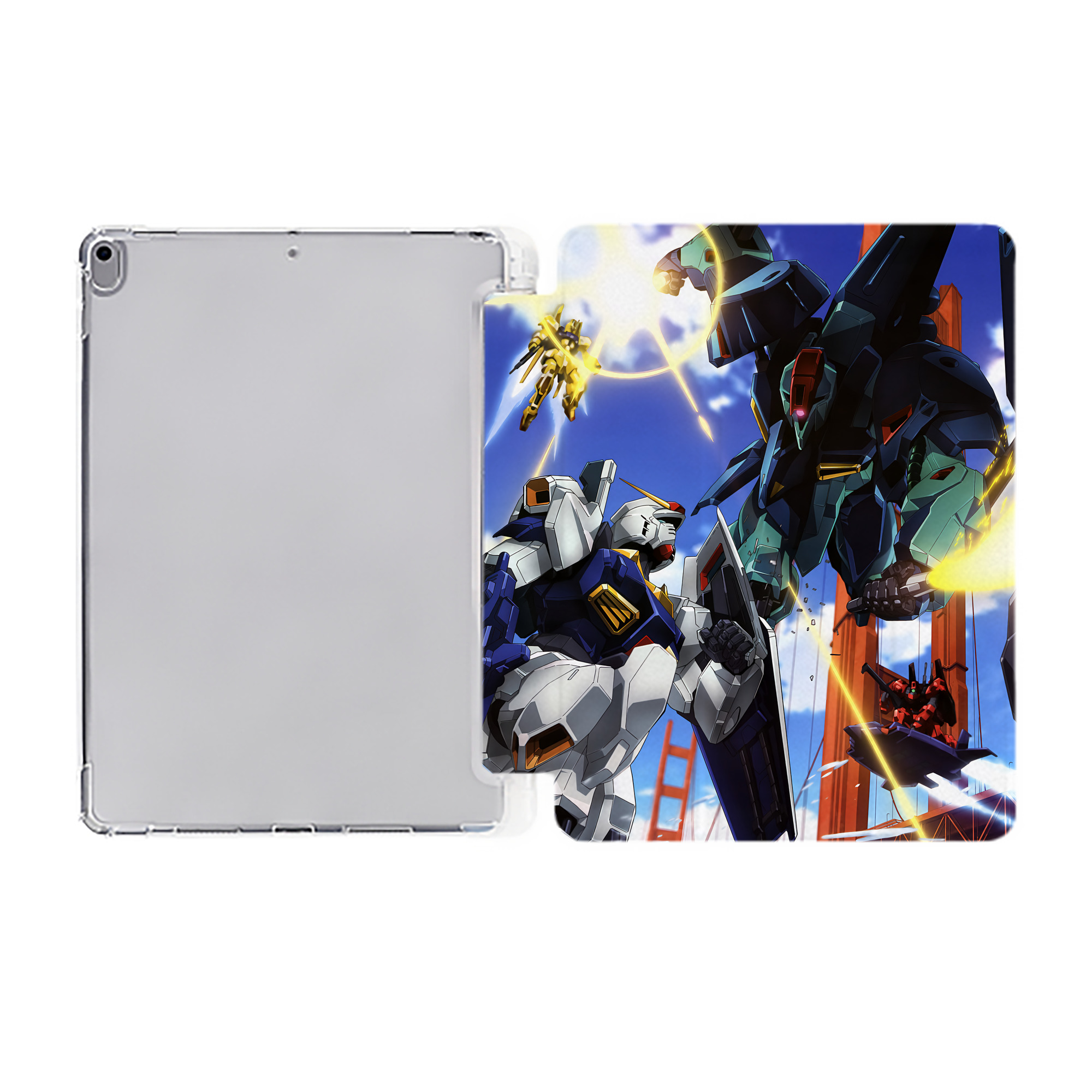 （画像用） 機動戦士ガンダム Mobile Suit Gundam IPad ケース ペン収納付き 三つ折りスタンド PUレザー×シリコン 対応機種9.5/10.5/10.9インチ